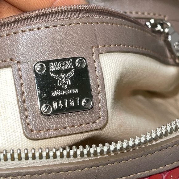 MCM Visetos Striped Munich Lion Boston Satchel White - Picture 13 of 16